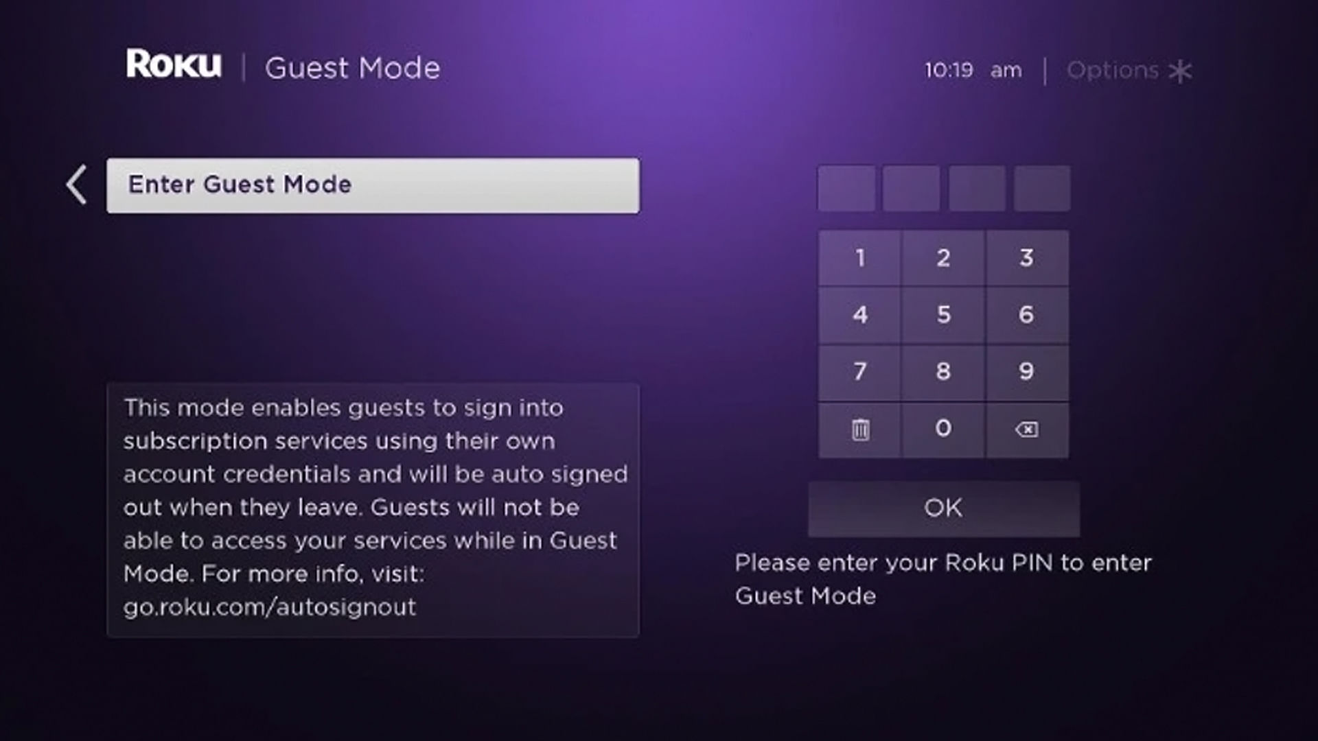 Enter new Roku pin screen